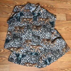 Vintage 80s Wild Animal Print Shirt & Short Set